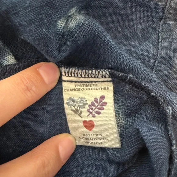 Maiwa blue shibori bandhani linen robe natural indigo - Picture 5 of 7